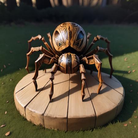 00702-255681828-a (woodcarvingcd, shiny_1.2) spider, simple toy, toy model, standing on lawn, (solo_1.2), , no humans, high quality, masterpiece.png